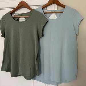 Max Studio Short Sleeve Scoop Neck Tee Duo - Olive Green & Light Blue